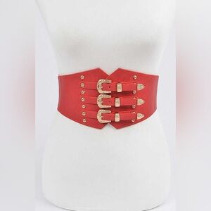 Western Triple Buckle Elastic Corset Statement Belt
